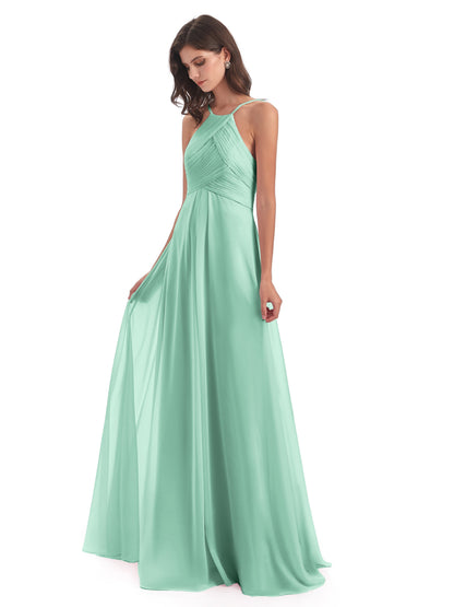 Ellison Floor Length Halter Keyhole Chiffon Bridesmaid Dresses