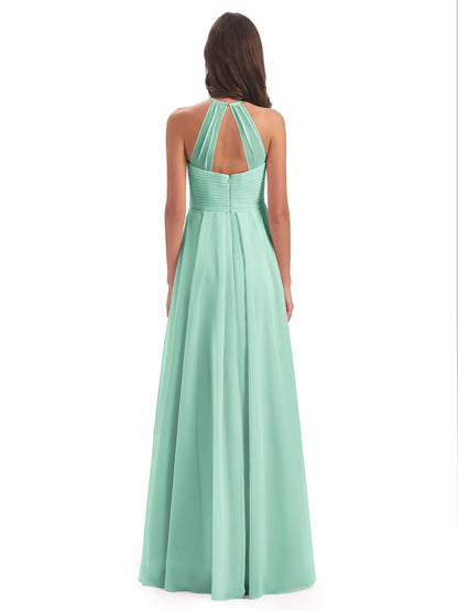 Ellison Floor Length Halter Keyhole Chiffon Bridesmaid Dresses