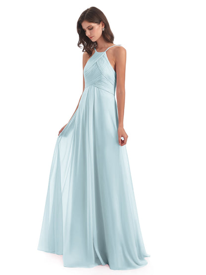 Ellison Floor Length Halter Keyhole Chiffon Bridesmaid Dresses
