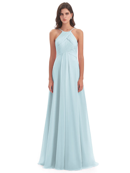 Ellison Floor Length Halter Keyhole Chiffon Bridesmaid Dresses