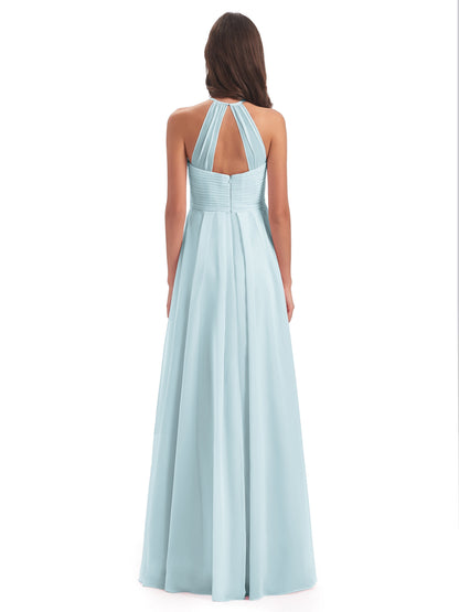 Ellison Floor Length Halter Keyhole Chiffon Bridesmaid Dresses