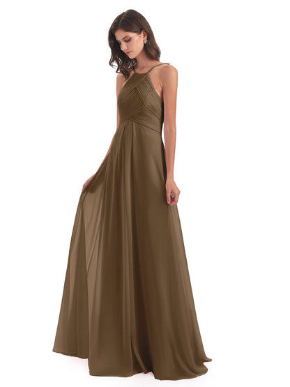 Ellison Floor Length Halter Keyhole Chiffon Bridesmaid Dresses