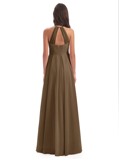 Ellison Floor Length Halter Keyhole Chiffon Bridesmaid Dresses