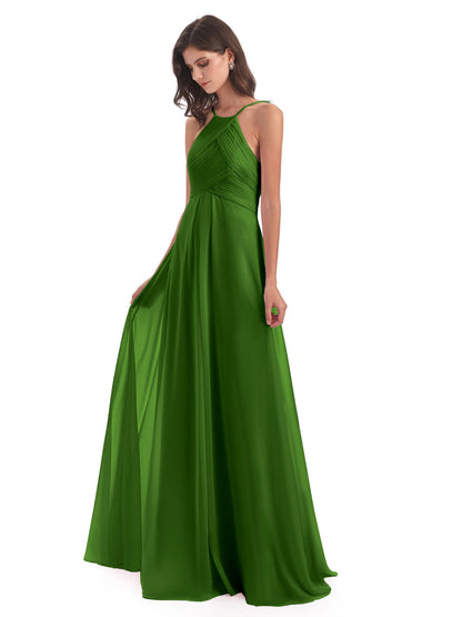 Ellison Floor Length Halter Keyhole Chiffon Bridesmaid Dresses