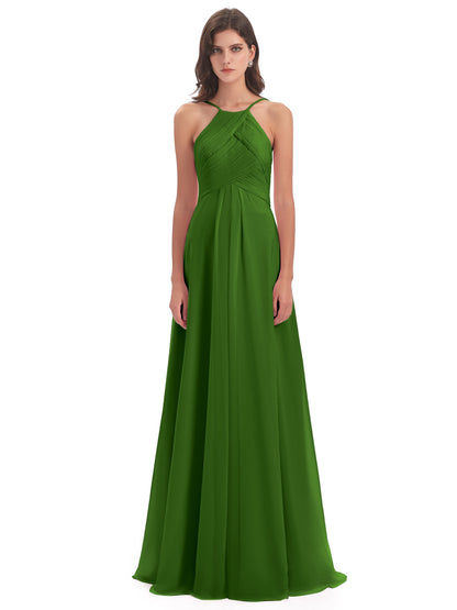Ellison Floor Length Halter Keyhole Chiffon Bridesmaid Dresses