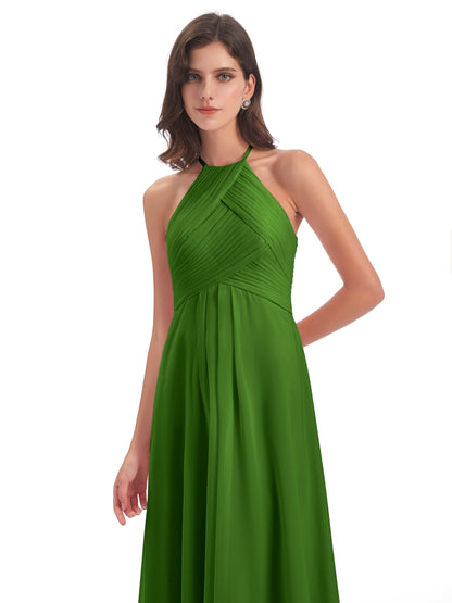 Ellison Floor Length Halter Keyhole Chiffon Bridesmaid Dresses