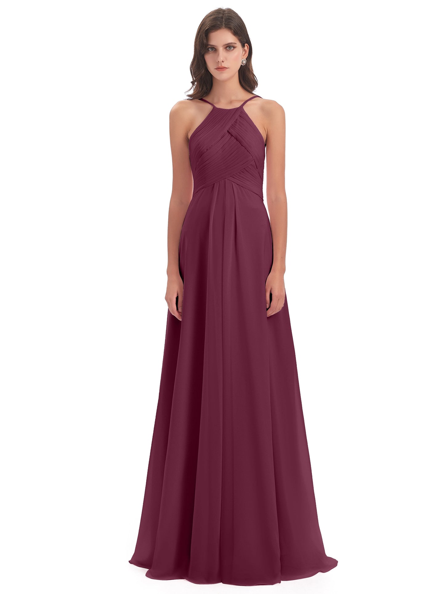 Ellison Floor Length Halter Keyhole Chiffon Bridesmaid Dresses
