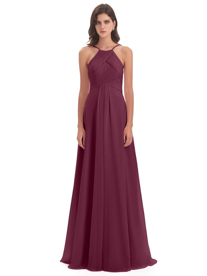 Ellison Floor Length Halter Keyhole Chiffon Bridesmaid Dresses