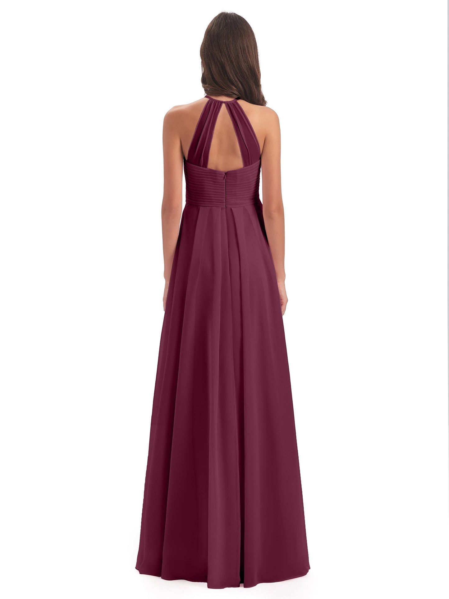 Ellison Floor Length Halter Keyhole Chiffon Bridesmaid Dresses