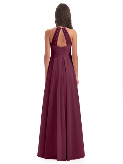 Ellison Floor Length Halter Keyhole Chiffon Bridesmaid Dresses