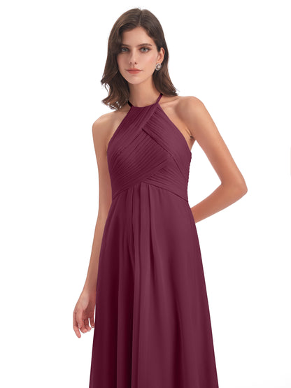 Ellison Floor Length Halter Keyhole Chiffon Bridesmaid Dresses