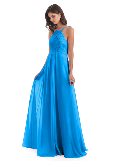 Ellison Floor Length Halter Keyhole Chiffon Bridesmaid Dresses