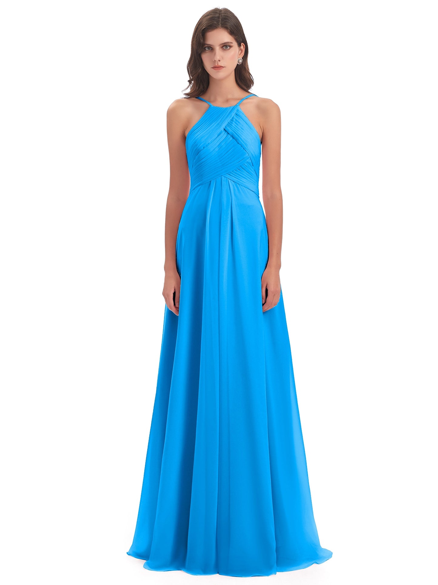 Ellison Floor Length Halter Keyhole Chiffon Bridesmaid Dresses