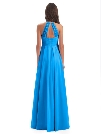 Ellison Floor Length Halter Keyhole Chiffon Bridesmaid Dresses