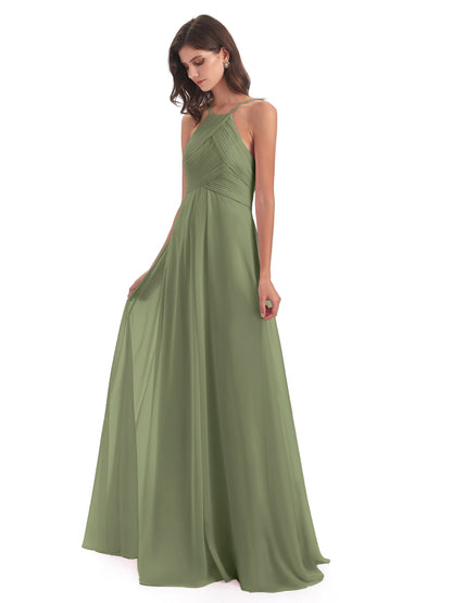 Ellison Floor Length Halter Keyhole Chiffon Bridesmaid Dresses