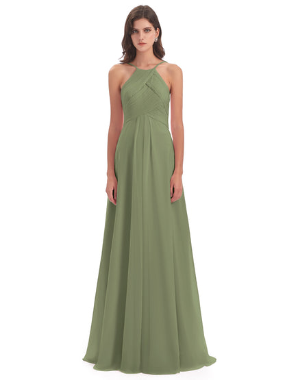 Ellison Floor Length Halter Keyhole Chiffon Bridesmaid Dresses
