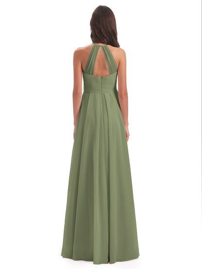 Ellison Floor Length Halter Keyhole Chiffon Bridesmaid Dresses