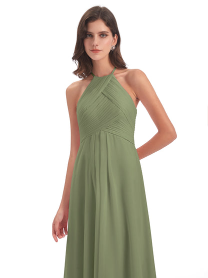 Ellison Floor Length Halter Keyhole Chiffon Bridesmaid Dresses