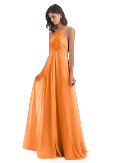 Ellison Floor Length Halter Keyhole Chiffon Bridesmaid Dresses