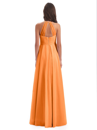 Ellison Floor Length Halter Keyhole Chiffon Bridesmaid Dresses