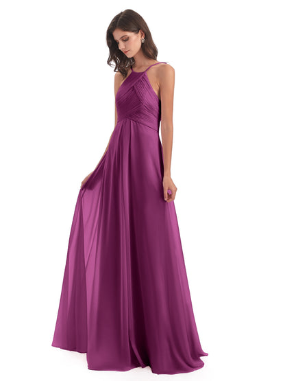 Ellison Floor Length Halter Keyhole Chiffon Bridesmaid Dresses