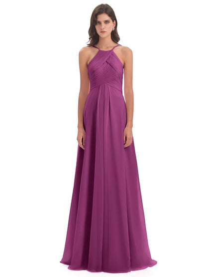 Ellison Floor Length Halter Keyhole Chiffon Bridesmaid Dresses