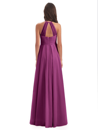 Ellison Floor Length Halter Keyhole Chiffon Bridesmaid Dresses