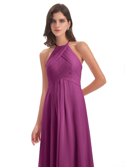 Ellison Floor Length Halter Keyhole Chiffon Bridesmaid Dresses