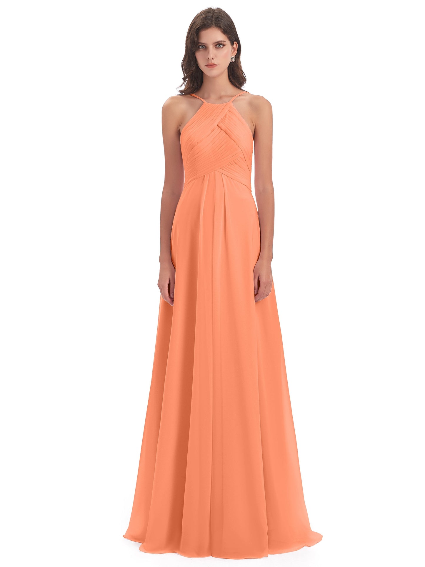 Ellison Floor Length Halter Keyhole Chiffon Bridesmaid Dresses