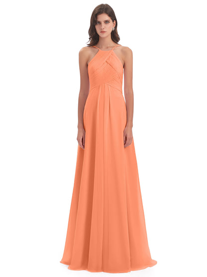 Ellison Floor Length Halter Keyhole Chiffon Bridesmaid Dresses
