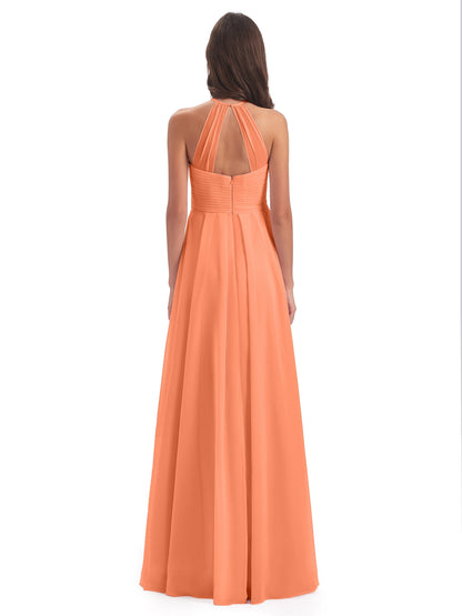 Ellison Floor Length Halter Keyhole Chiffon Bridesmaid Dresses