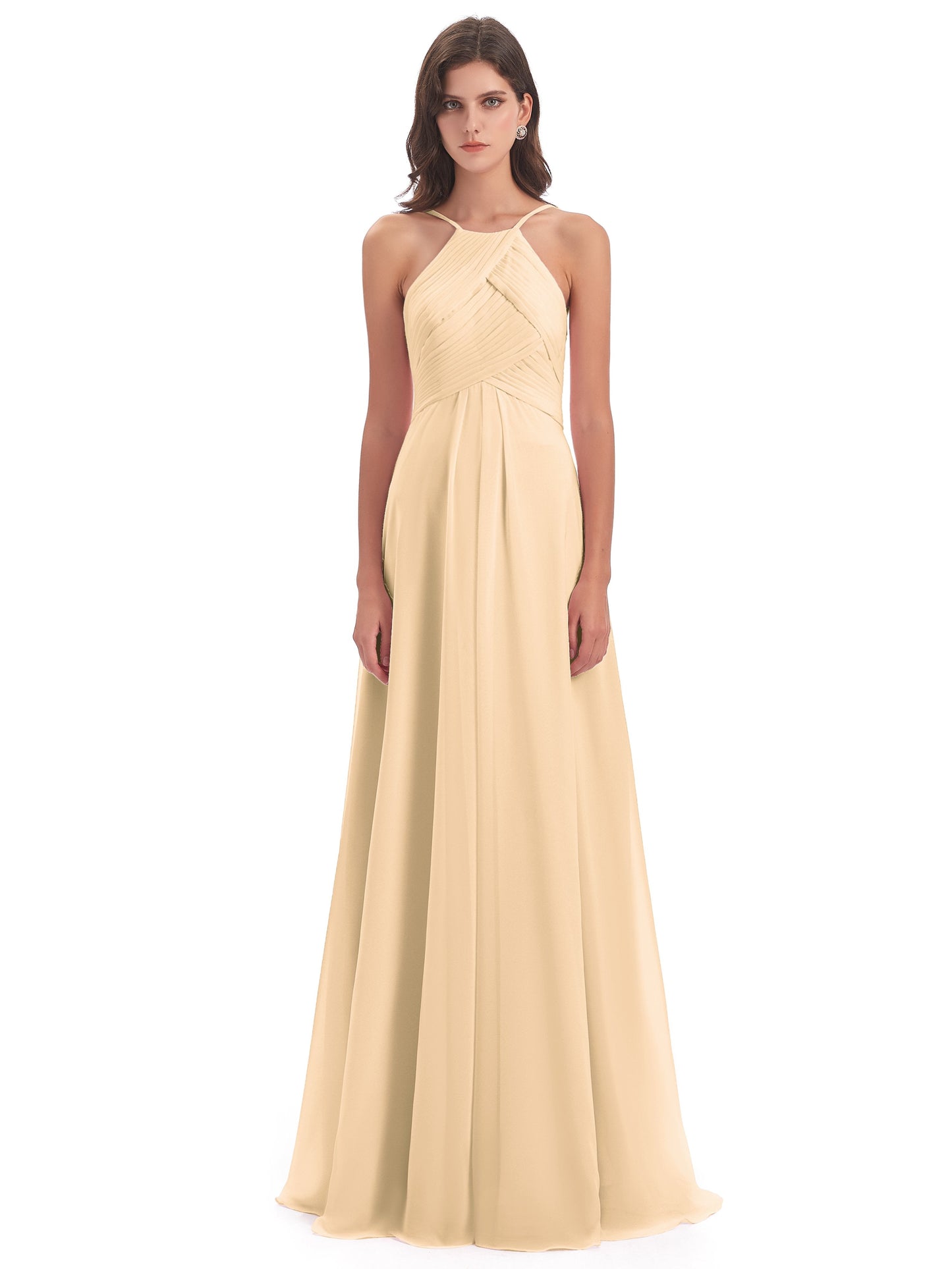 Ellison Floor Length Halter Keyhole Chiffon Bridesmaid Dresses