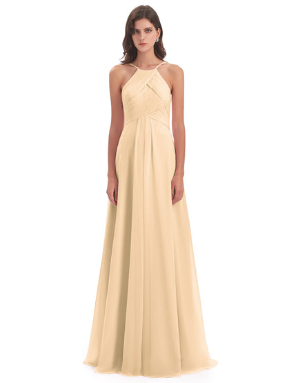 Ellison Floor Length Halter Keyhole Chiffon Bridesmaid Dresses