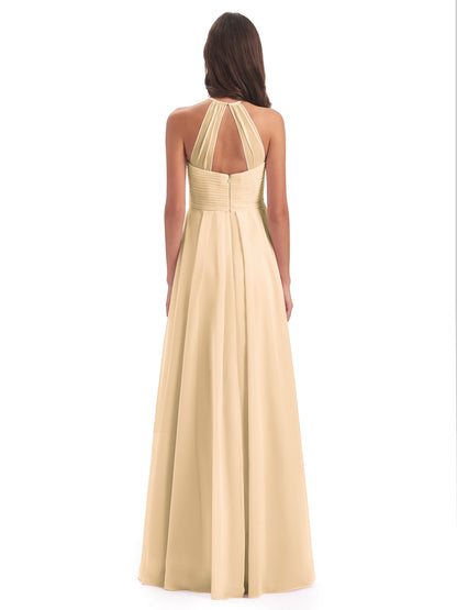 Ellison Floor Length Halter Keyhole Chiffon Bridesmaid Dresses