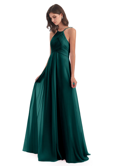 Ellison Floor Length Halter Keyhole Chiffon Bridesmaid Dresses