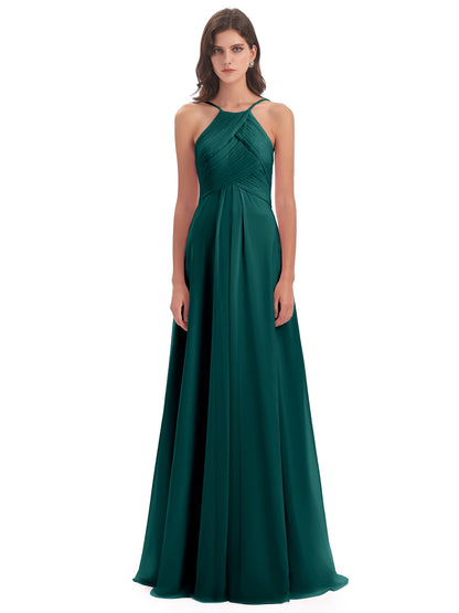 Ellison Floor Length Halter Keyhole Chiffon Bridesmaid Dresses