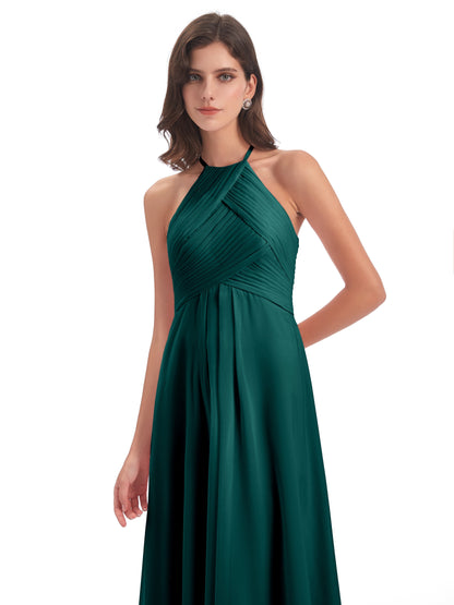Ellison Floor Length Halter Keyhole Chiffon Bridesmaid Dresses
