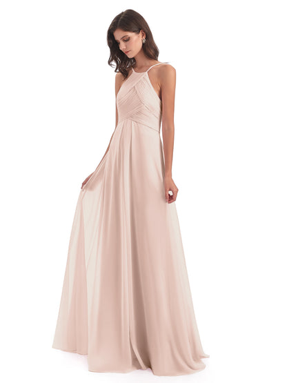 Ellison Floor Length Halter Keyhole Chiffon Bridesmaid Dresses