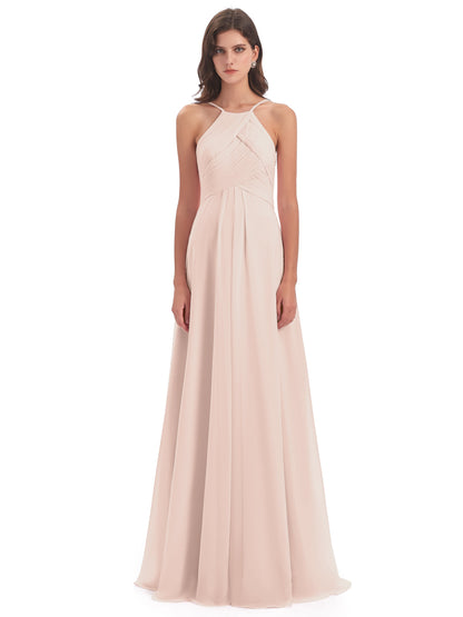 Ellison Floor Length Halter Keyhole Chiffon Bridesmaid Dresses