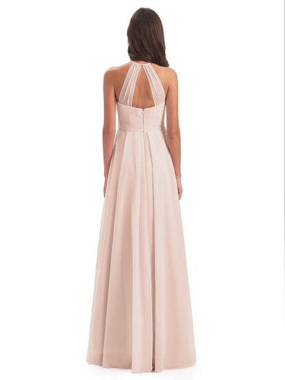 Ellison Floor Length Halter Keyhole Chiffon Bridesmaid Dresses