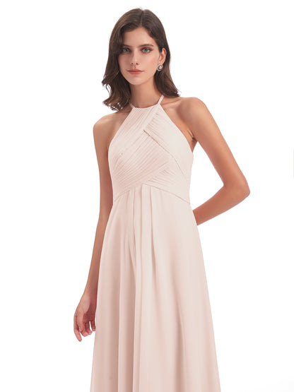Ellison Floor Length Halter Keyhole Chiffon Bridesmaid Dresses