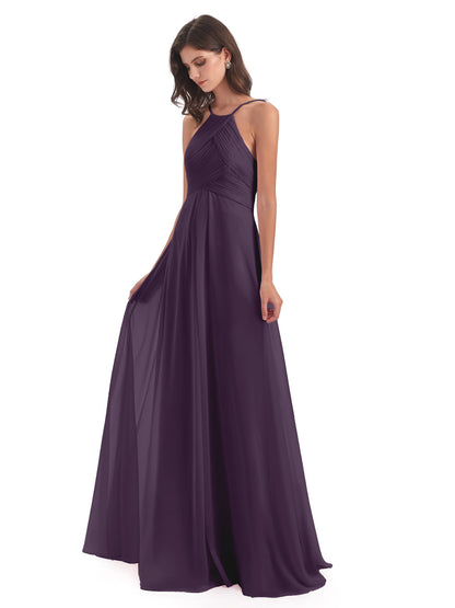 Ellison Floor Length Halter Keyhole Chiffon Bridesmaid Dresses