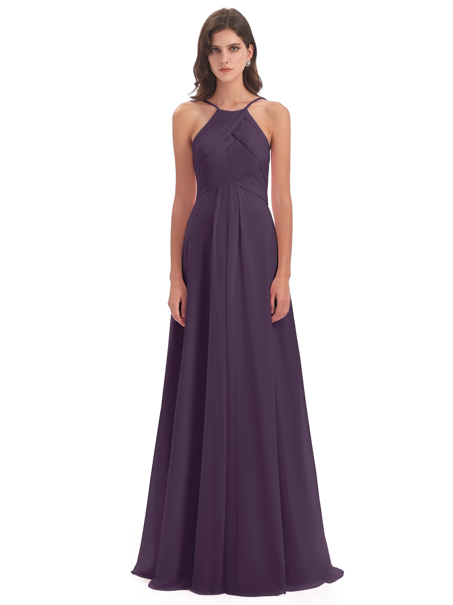 Ellison Floor Length Halter Keyhole Chiffon Bridesmaid Dresses