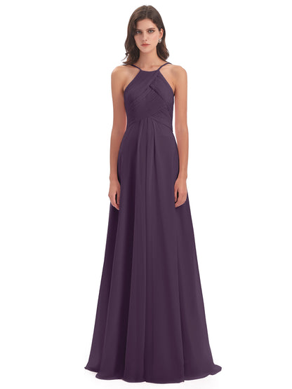 Ellison Floor Length Halter Keyhole Chiffon Bridesmaid Dresses