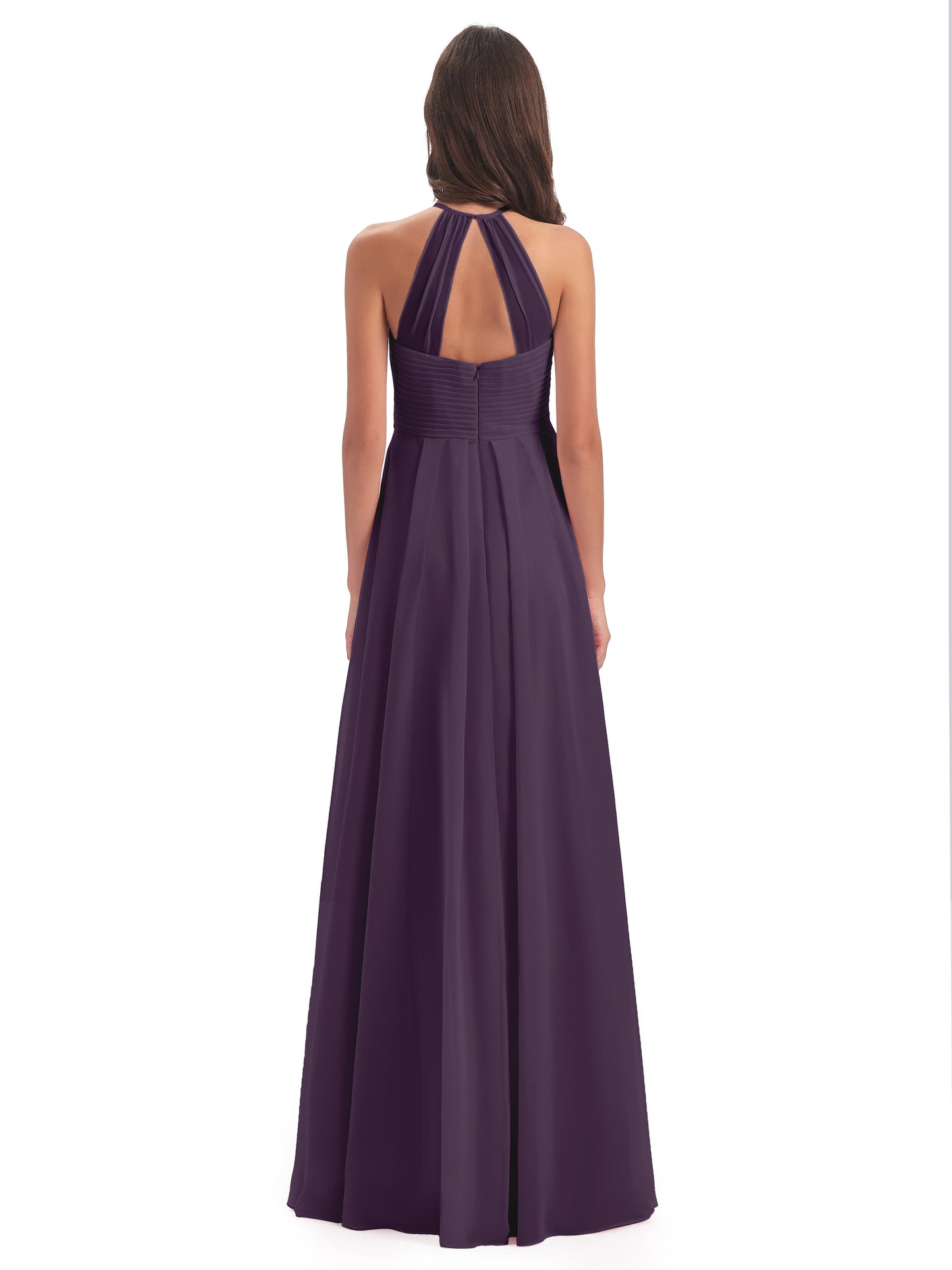 Ellison Floor Length Halter Keyhole Chiffon Bridesmaid Dresses