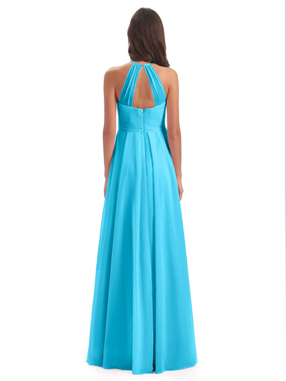 Ellison Floor Length Halter Keyhole Chiffon Bridesmaid Dresses