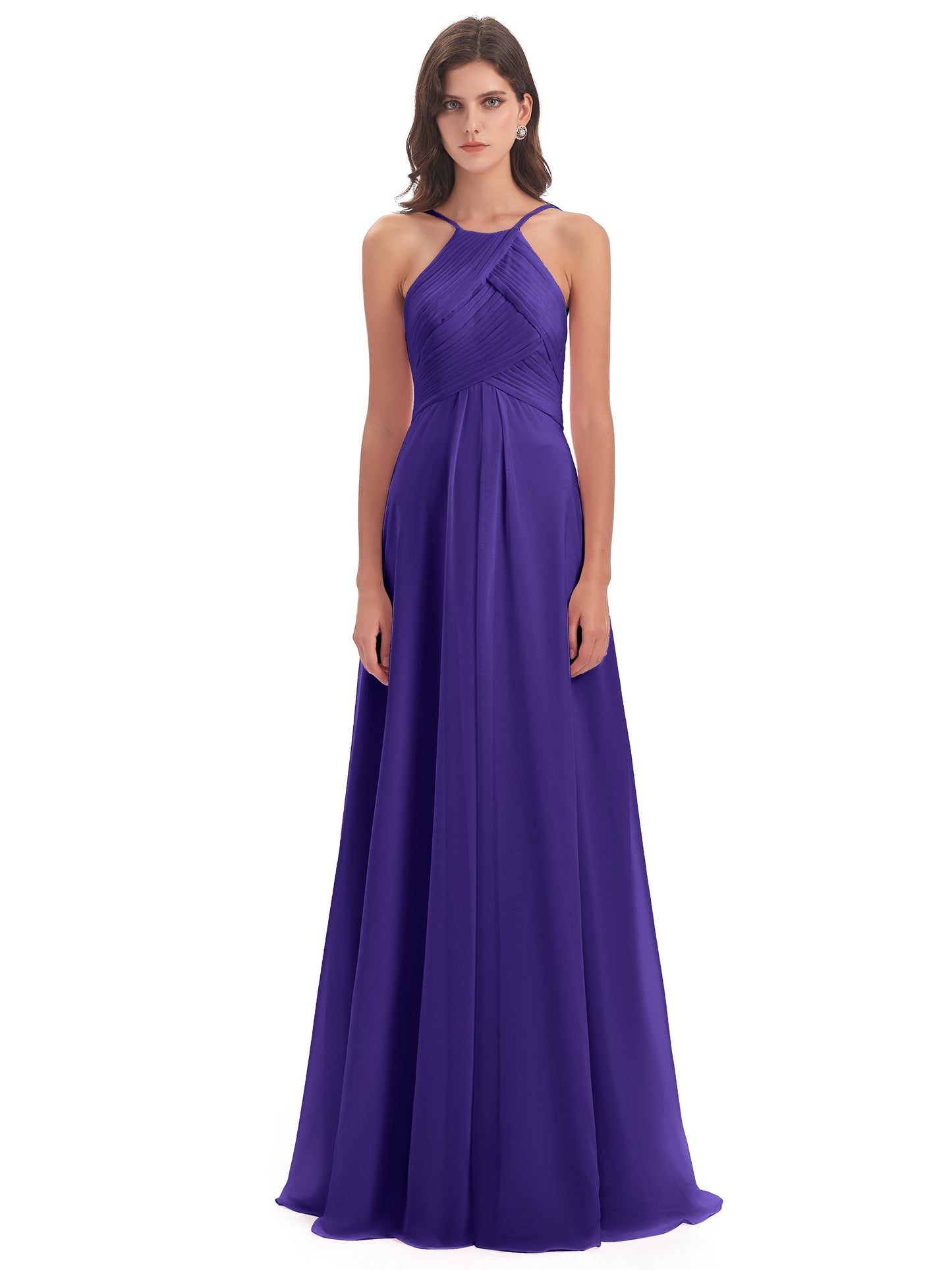 Ellison Floor Length Halter Keyhole Chiffon Bridesmaid Dresses