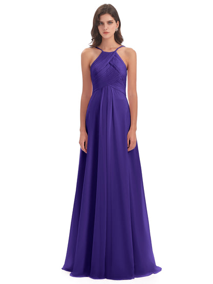 Ellison Floor Length Halter Keyhole Chiffon Bridesmaid Dresses
