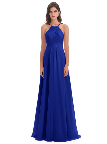 Ellison Floor Length Halter Keyhole Chiffon Bridesmaid Dresses