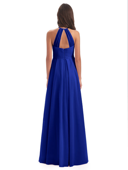 Ellison Floor Length Halter Keyhole Chiffon Bridesmaid Dresses